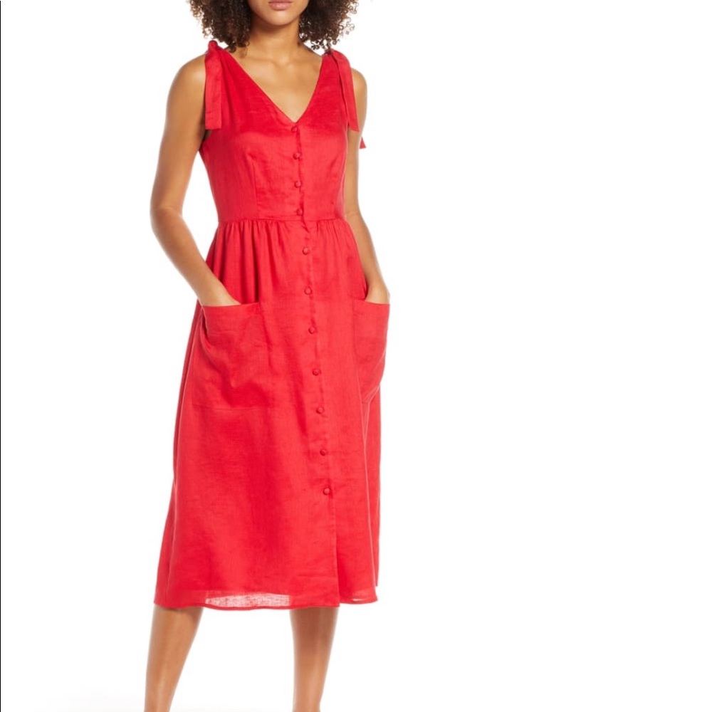 *Charles Henry Red Linen Dress